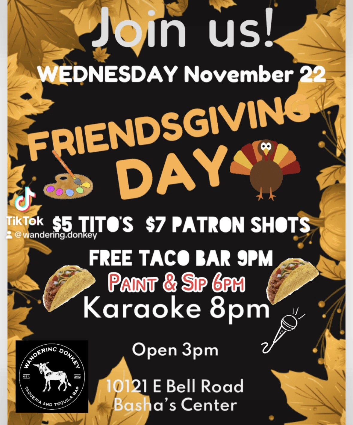 Friendsgiving Wednesday November 22nd All Day Wandering Donkey